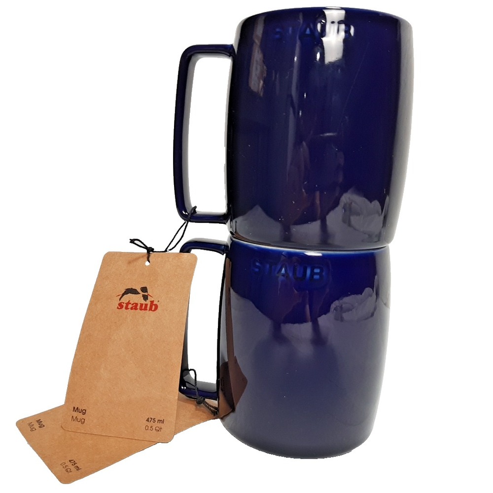 Staub Stackable Mugs 2-Piece Set Dark Blue Navy 16 OZ Ceramic Tea Coffee Cup NEW